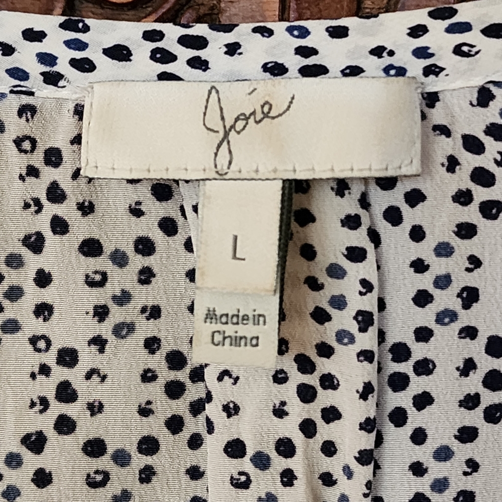 Joie Abstract Dot Print Silk Peasant Blouse Size Large - Picture 7 of 9